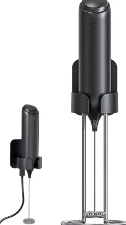 Mousseur à Lait Électrique Rechargeable USB avec Support de montage mural 2 en 1 noir