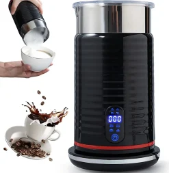 Mousseur à Lait Électrique 4 en 1 Grande Capacité Noir