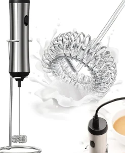 Mousseur à Lait Électrique Rechargeable en Acier Inoxydable gris noir