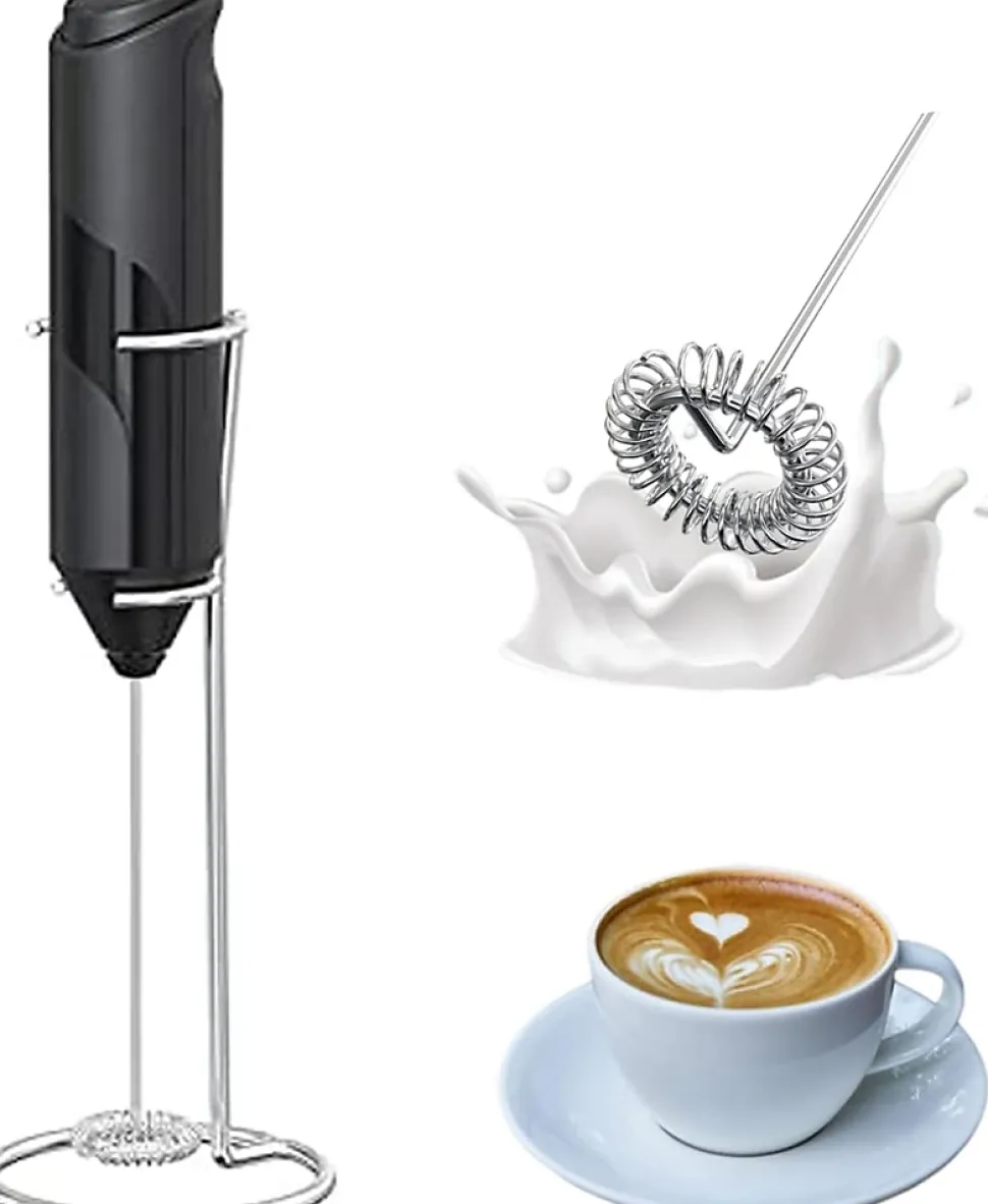 Mousseur à Lait Électrique avec Mini Fouet en Acier Inoxydable noir