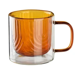 Mug en verre borosilicate double paroi couleur miel 32 cl, PETER HONEY