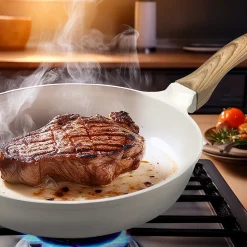 Mythic - Set 2 poêles 24/28cm revêtement céramique blanche, 1 couteaux d'office