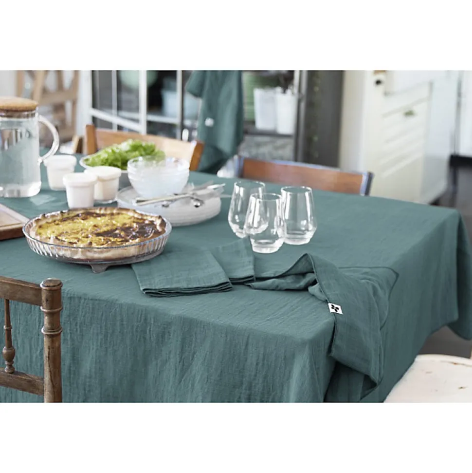 Nappe 150 x 250 cm en double gaze de coton gaufrée bleu canard - PEPA