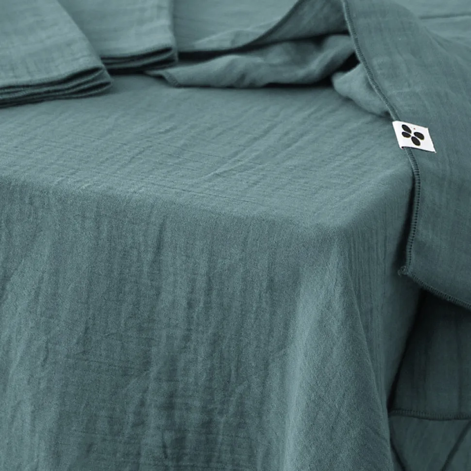 Nappe 150 x 250 cm en double gaze de coton gaufrée bleu canard - PEPA