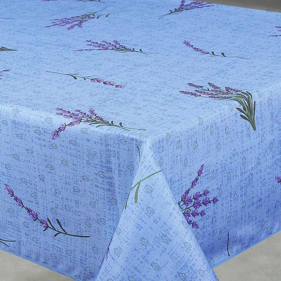 Nappe anti-tâche rectangle motif lavande (145x240 cm - Bleu)