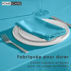 Nappe carrée en 100% coton - bleu - 137 x 137 cm - HOMESCAPES - Lavable en machine