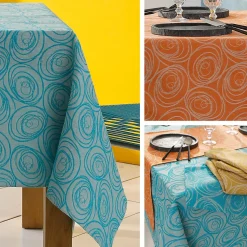 Nappe carrée 150x150 cm Jacquard coton SPIRALE bleu turquoise