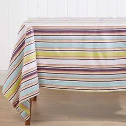 Nappe de table en 100% coton - Rayures osaka vert - 137 x 137 cm - HOMESCAPES - Lavable en machine