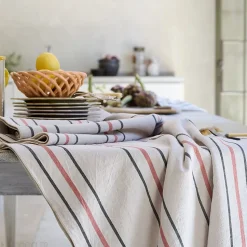 Nappe rectangle 160x250 cm HOSHI en coton fil teint à rayures vert Jasmin