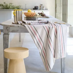 Nappe rectangle 160x250 cm HOSHI en coton fil teint à rayures vert Jasmin