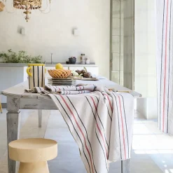 Nappe rectangle 160x250 cm HOSHI en coton fil teint à rayures rose Pêche