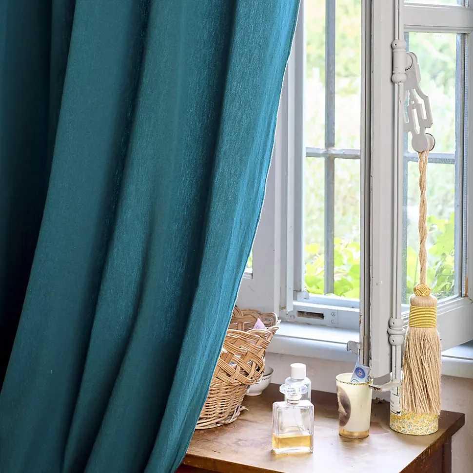 Nappe rectangulaire coton lavé 160x300 cm HONO bleu canard