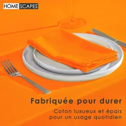 Nappe rectangulaire en 100% coton - orange - 137 x 178 cm - HOMESCAPES - Lavable en machine