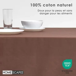 Nappe rectangulaire en 100% coton - Marron chocolat - 138 x 220 cm - HOMESCAPES - Lavable en machine