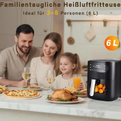 Nettlife Friteuse à air chaud 6 L, panier unique, fenêtre de visualisation -7 programmes de cuisson, friteuse à air chaud (noir)