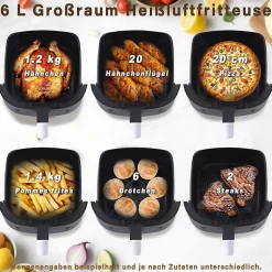 Nettlife Friteuse à air chaud 6 L, panier unique, fenêtre de visualisation -7 programmes de cuisson, friteuse à air chaud (noir)