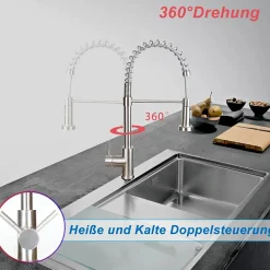 NETTLIFE Robinet cuisine avec douchette extractible mitigeur 2 jets haute pression nickel