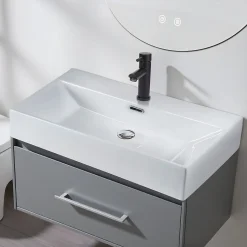 NETTLIFE Vasque à Poser Carrée, L51 x P42 cm, Lavabo de Salle de Bain en Céramique Blanche.