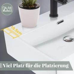 NETTLIFE Vasque à Poser Carrée, L51 x P42 cm, Lavabo de Salle de Bain en Céramique Blanche.