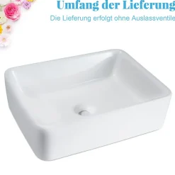 NETTLIFE vasque à poser, Lavabo de salle de bain céramique - vasque à poser carrée blanche L40 x P30cm