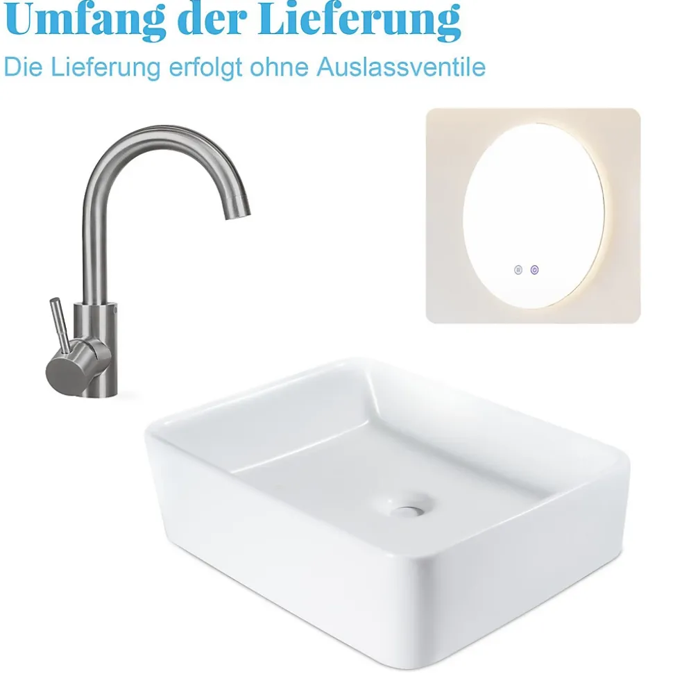 NETTLIFE vasque à poser, Lavabo de salle de bain céramique - vasque à poser carrée blanche L40 x P30cm