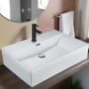 NETTLIFE vasque à poser, Lavabo de salle de bain céramique Blanc - Vasque carrée L60 x P42cm