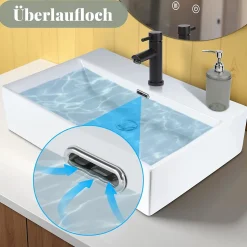 NETTLIFE vasque à poser, Lavabo de salle de bain céramique Blanc - Vasque carrée L60 x P42cm