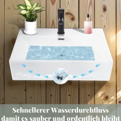 NETTLIFE vasque à poser, Lavabo de salle de bain céramique Blanc - Vasque carrée L60 x P42cm