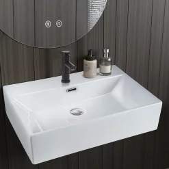 NETTLIFE vasque à poser, Lavabo de salle de bain céramique Blanc - Vasque carrée L60 x P42cm