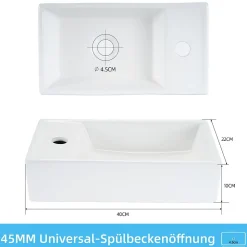 NETTLIFE vasque à poser, Lavabo de salle de bain céramique Blanc - Vasque carrée L40 x P22cm