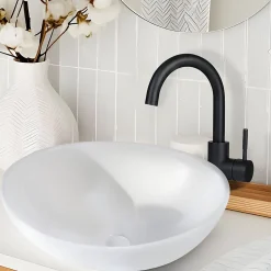 NETTLIFE vasque à poser, Lavabo de salle de bain ovale effet lotus, blanc L41 x P33cm