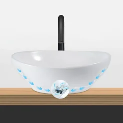 NETTLIFE vasque à poser, Lavabo de salle de bain ovale effet lotus, blanc L41 x P33cm