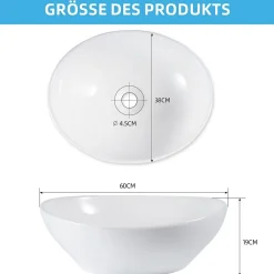 NETTLIFE vasque à poser, Lavabo de salle de bain ovale effet lotus, blanc L41 x P33cm