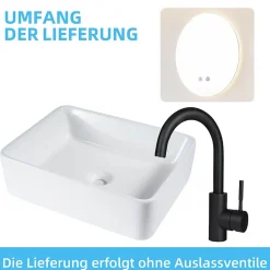 NETTLIFE vasque à poser, Lavabo de salle de bain carrée en céramique effet lotus L48 x P37cm