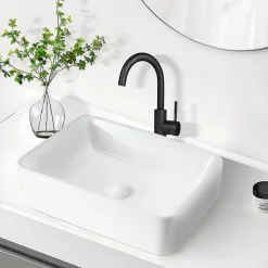 NETTLIFE vasque à poser, Lavabo de salle de bain carrée en céramique effet lotus L48 x P37cm