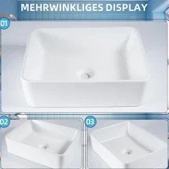 NETTLIFE vasque à poser, Lavabo de salle de bain carrée en céramique effet lotus L48 x P37cm