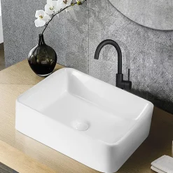NETTLIFE vasque à poser, Lavabo de salle de bain carrée en céramique effet lotus L48 x P37cm