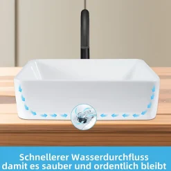 NETTLIFE vasque à poser, Lavabo de salle de bain carrée en céramique effet lotus L48 x P37cm