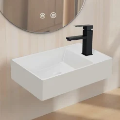 NETTLIFE vasque à poser, Lavabo de salle de bain céramique Blanc - Vasque carrée L40 x P22cm