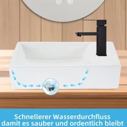 NETTLIFE vasque à poser, Lavabo de salle de bain céramique Blanc - Vasque carrée L40 x P22cm