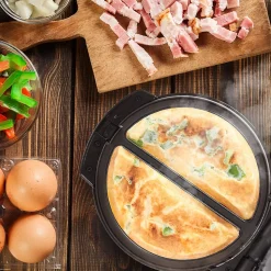 OM60 Cuiseur à omelettes électrique 600W 2x plaques antiadhésives amovibles Poignée isolante Préparation des oeufs Duronic