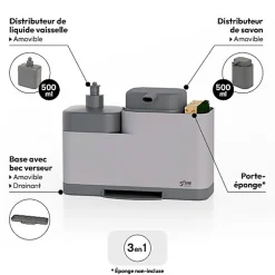 Organiseur évier Néo avec distributeur gris - Gris- 5five