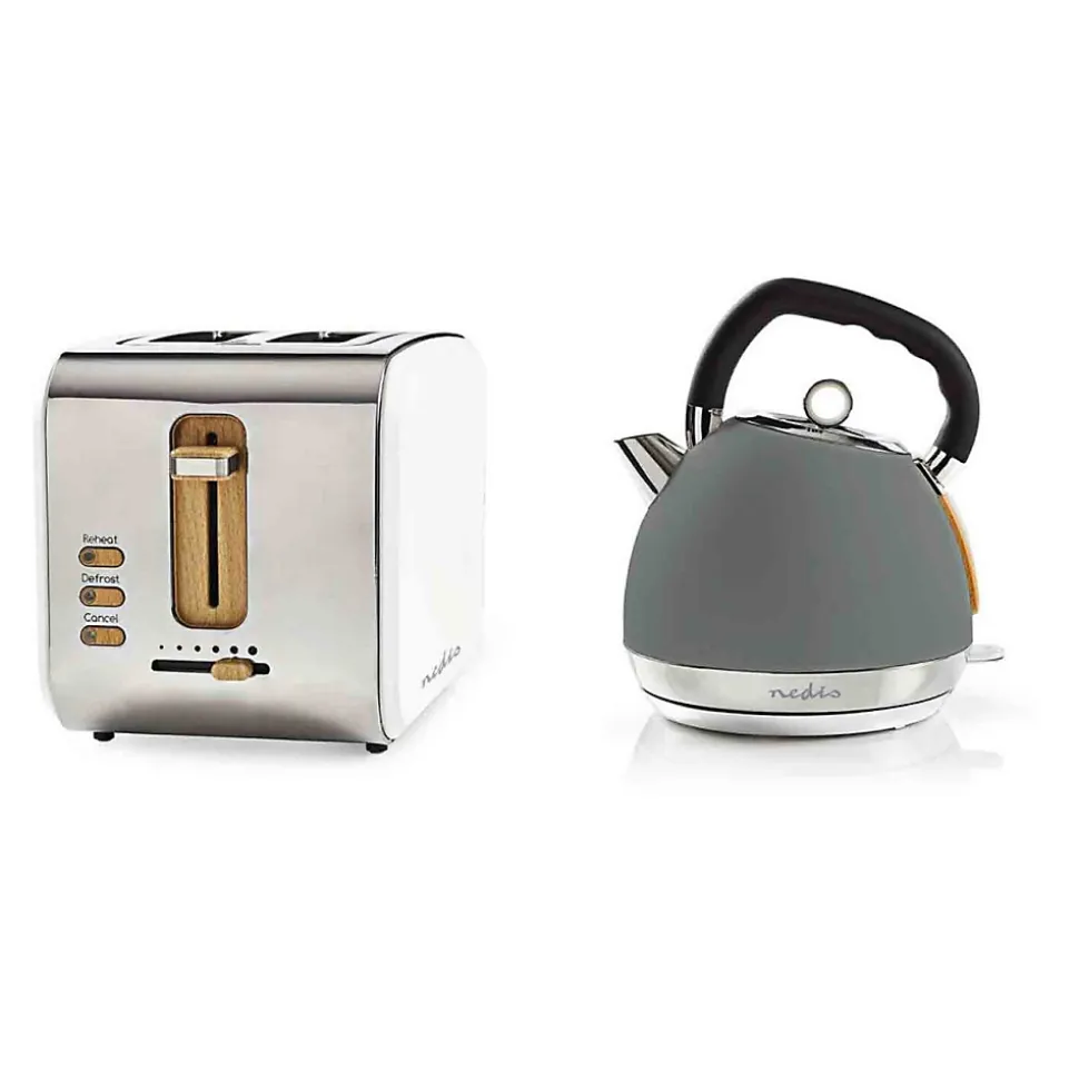 Pack Bouilloire Électrique 1,8L + Grille-pain 2 Fentes Larges 900W NEDIS