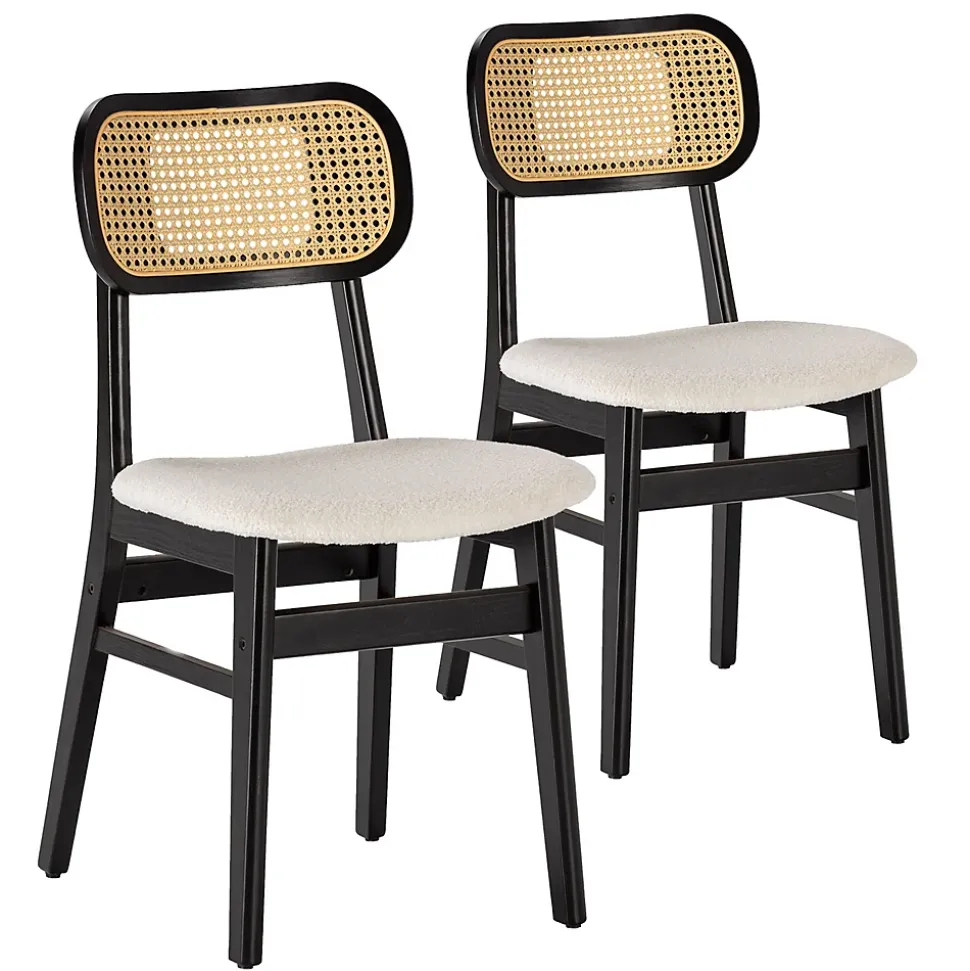 Pack de 2 chaises Boira Noire avec Imitation tissu mouton et rotin synthétique