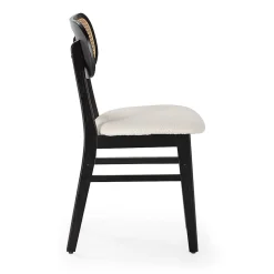 Pack de 2 chaises Boira Noire avec Imitation tissu mouton et rotin synthétique