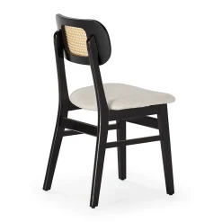 Pack de 2 chaises Boira Noire avec Imitation tissu mouton et rotin synthétique