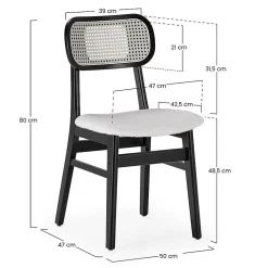 Pack de 2 chaises Boira Noire avec Imitation tissu mouton et rotin synthétique