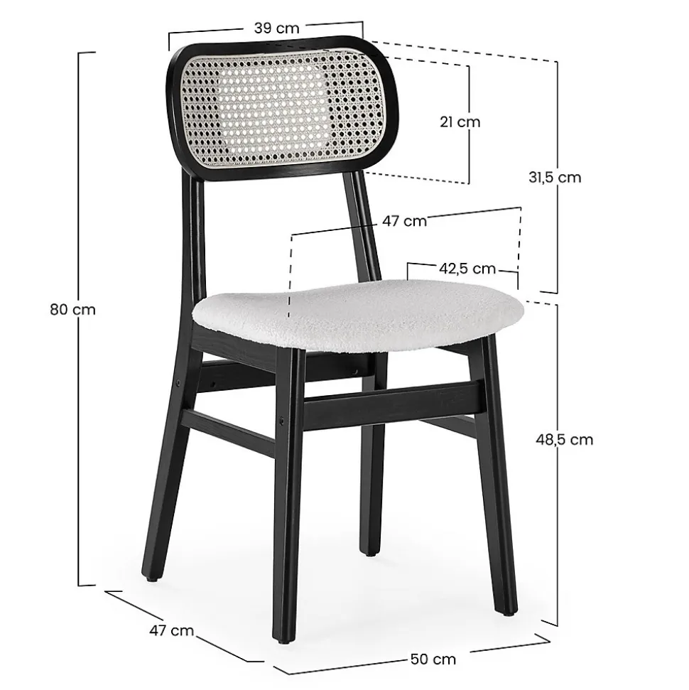 Pack de 2 chaises Boira Noire avec Imitation tissu mouton et rotin synthétique