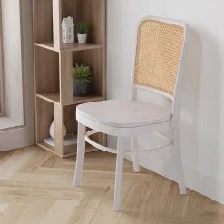 Pack de 2 chaises Vesta Couleur Blanc, Bois Massif et Rotin naturel