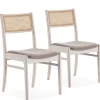 Pack de 2 chaises Vilma Couleur Blanc Wash, Bois Massif et Rotin naturel